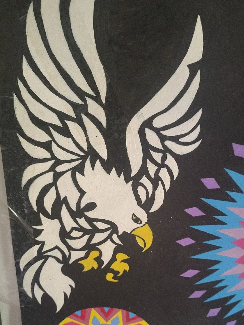 Black Geometric Eagle Tapestry with Multicolor Accents
